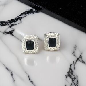 Judith Ripka Estate Onyx Omega Back Earrings Sterling Silver 14 Grams JR1